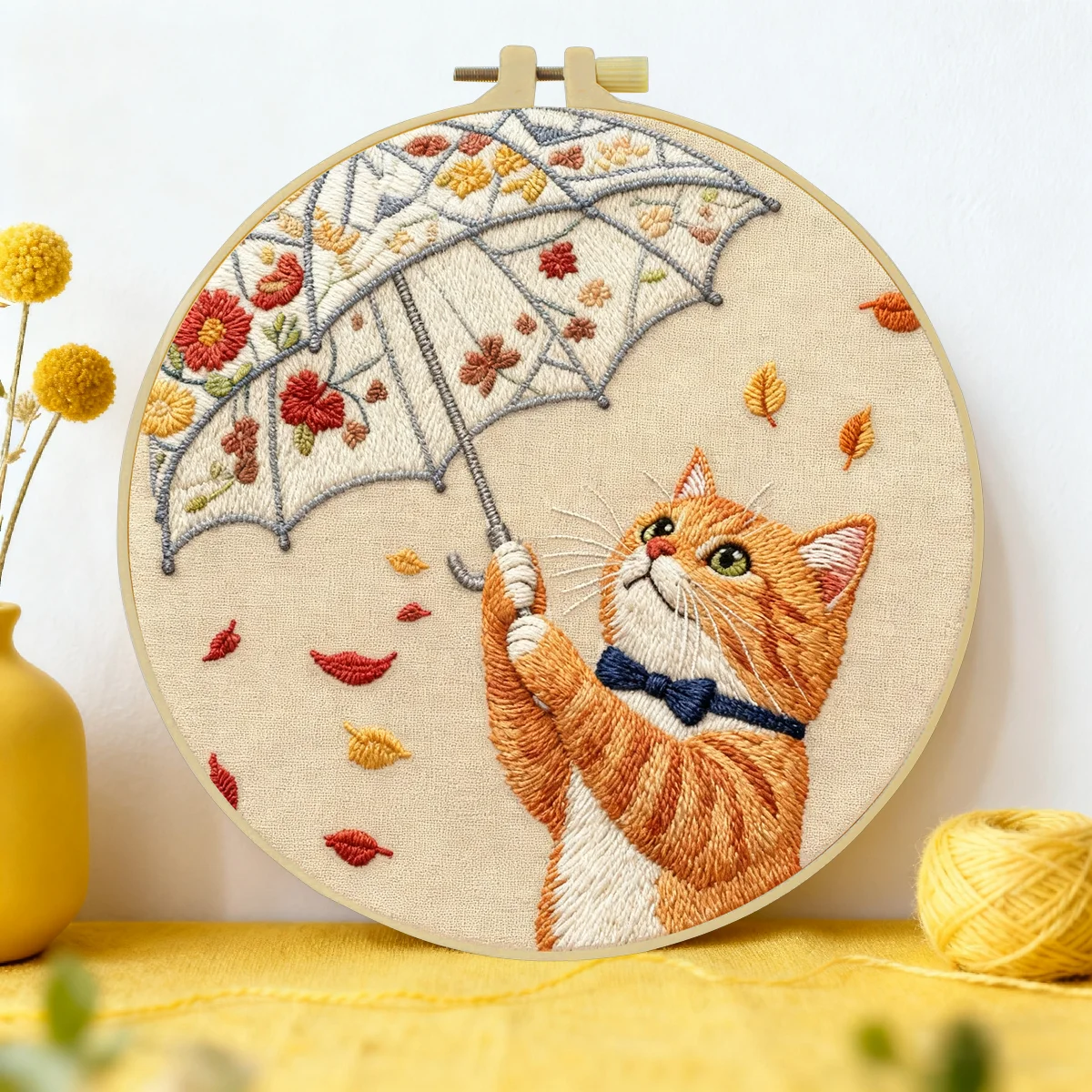 1 Stück 20X20CM/15X15CM 7,87/6,3 Zoll Katzen-Stickerei-Starter-Kit DIY-Kit DIY-Stickerei-Set für Anfänger Heimdekoration