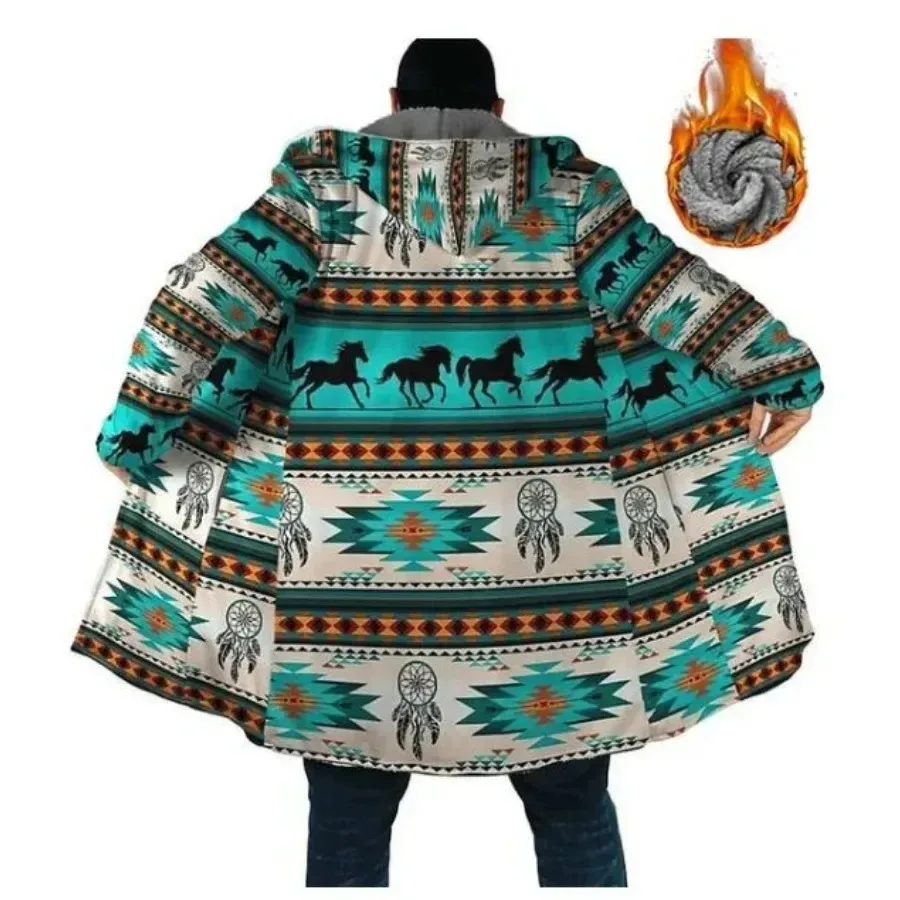 

Mens Winter Jackets and Coats Retro Ethnic Style 3D Print Thicken Warm Hooded Zipper Long Parkas Male Outerwear Chaquetas Hombre