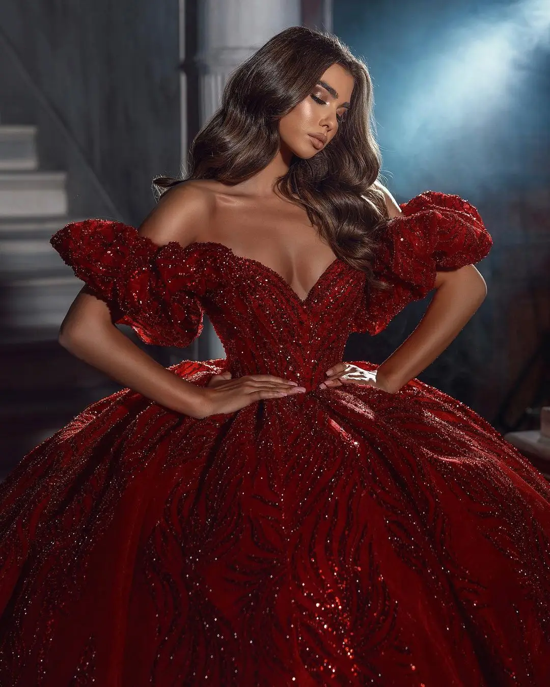Mollybridal Off Shoulder Corset Ball Gown Dress - Tulle Sequined Quinceañera & Wedding Party Dress - View #6
