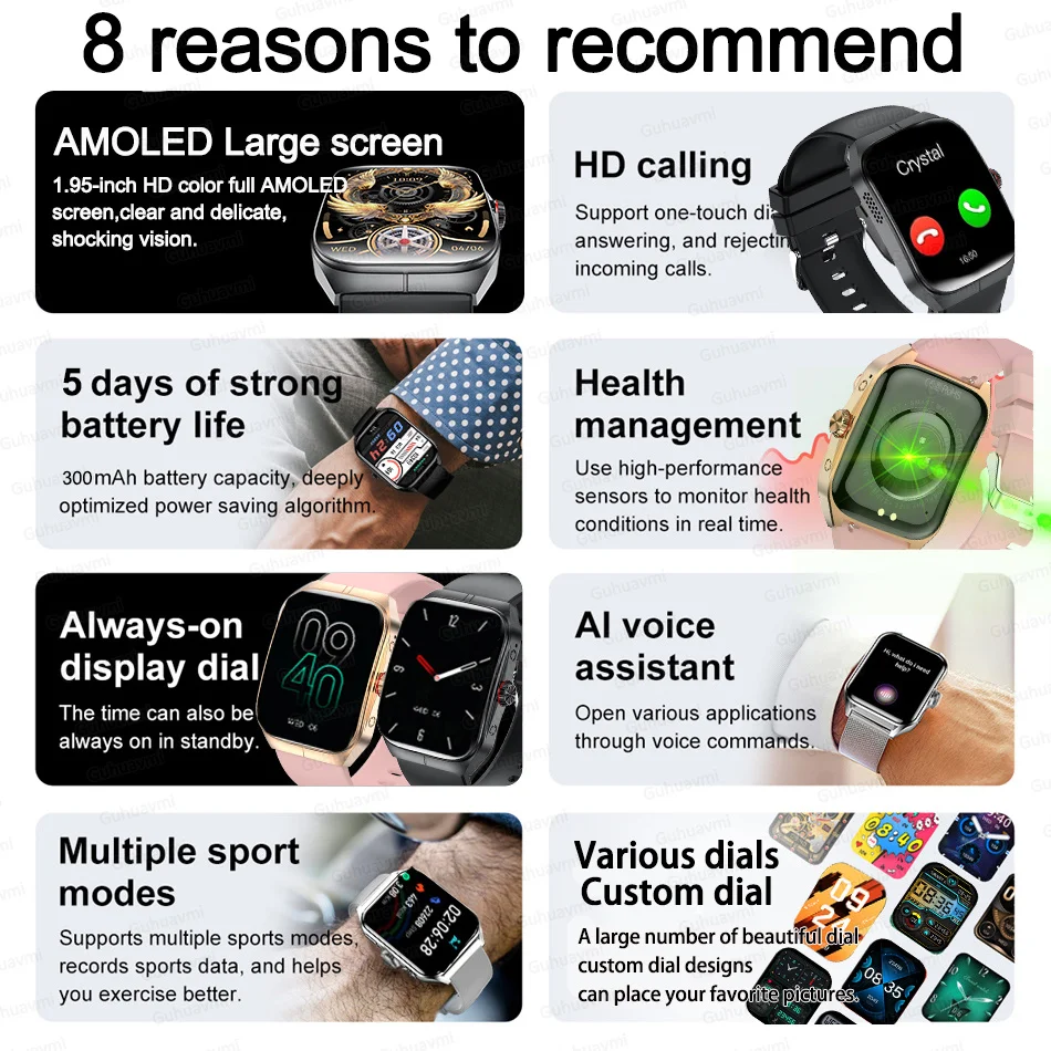 2025 NFC Smartwatch AMOLED Screen Always show Time Bluetooth Call Series 9 Clock Custom Dial Men Sport Health Women Smart Watch 2