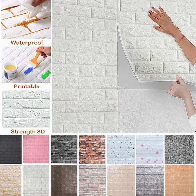 10 Pcs/Set DIY 3D Wall Stickers Imitation Brick Bedroom Decoration Waterproof Self Adhesive Wallpaper For Living Room Kitchen |
