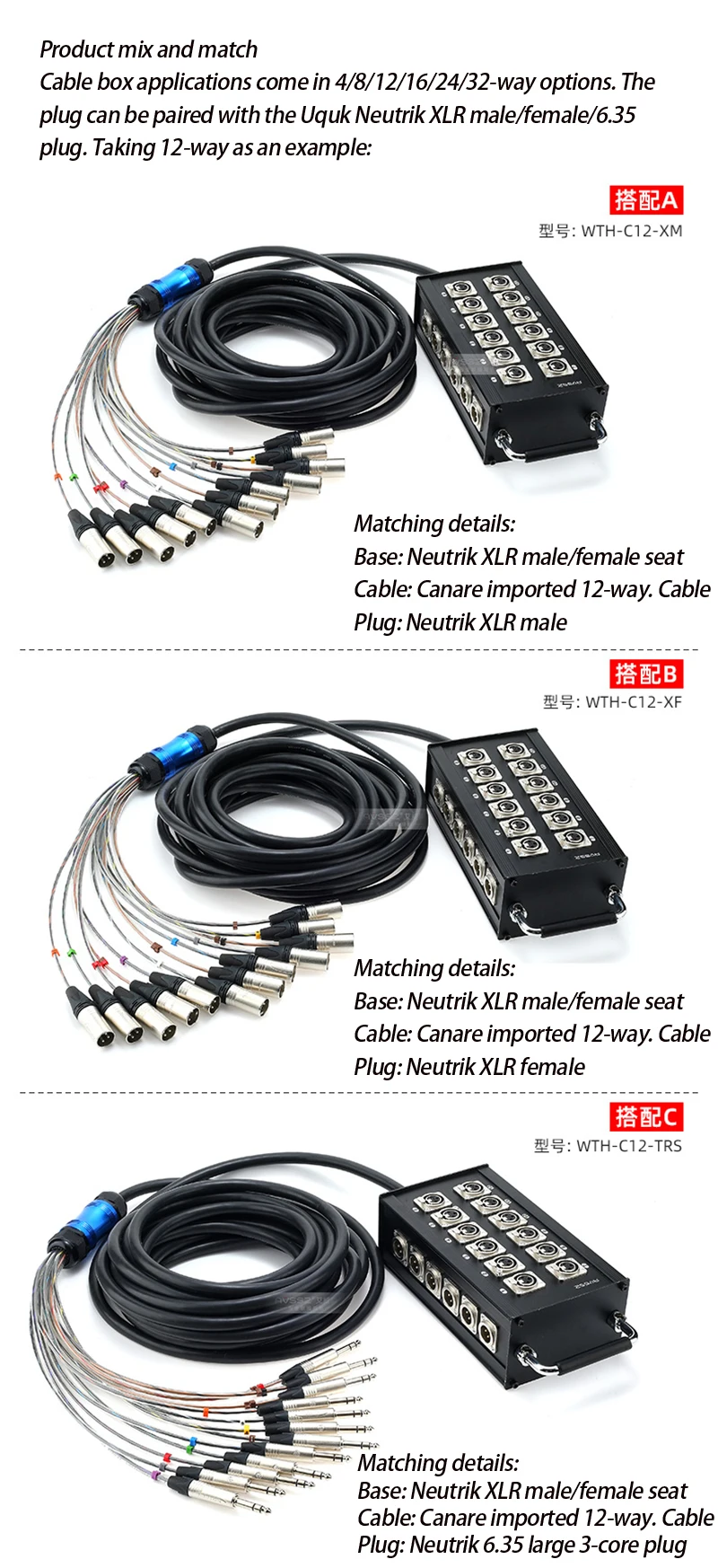 4/8/12/16/24-Kanal Bühnen-Multicore-Audiokabel XLR/6,35mm TRS Patchbay 5-30m für Mischpultverbindung – Detail 9