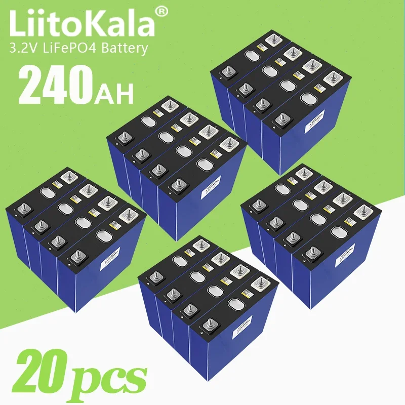 

20pcs LiitoKala 3.2V lifepo4 prismatic cell 240AH Rechargeable li Ion Battery 4S 12V 24V 48V For Yacht Solar RV battery