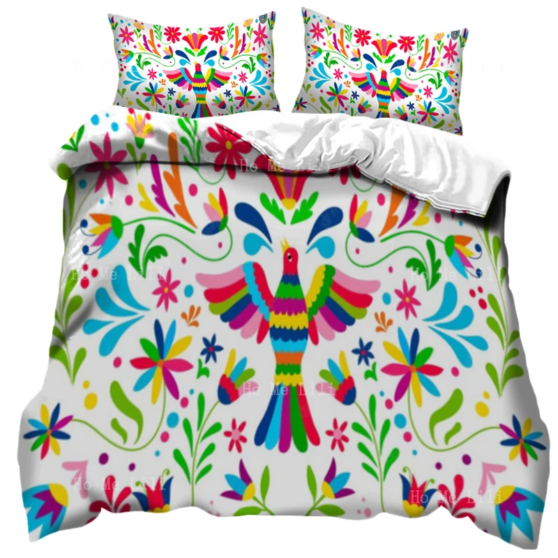 Mexican Colorful Ethnic Birds Flowers Throw Pillow Covers, Home