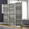 6 Panel Privacy Room Divider, 6' Tall Room Divider Hand-Woven Freestanding Wall Partition for Home Office, Bedroom, Mixed Gray 2