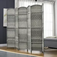 6 Panel Privacy Room Divider, 6' Tall Room Divider Hand-Woven Freestanding Wall Partition for Home Office, Bedroom, Mixed Gray 2