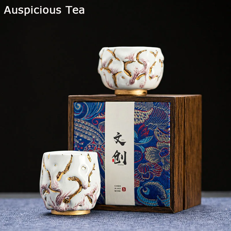

Creative Gilt Kiln Change Ceramics Tea Cup Handmade Household High-end Puer Kung Fu Teaset Tea Ceremony Drinkware Gift Packaging