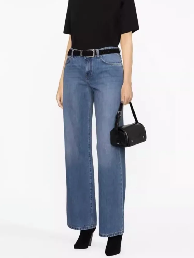 Dave&Di High Street Fashion Minimalist Autumn/Winter Jean Mid Waist Loose Vintage Floor Sweeping Wide Legged Pants Cropped Jeans