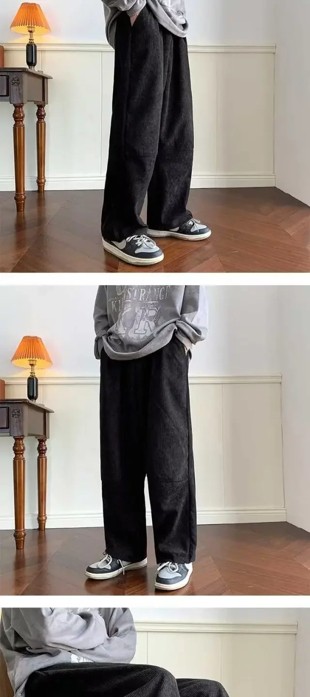 Description Picture 2 of itemCorduroy Men's Casual Pants Drawstring Solid Straight Trousers High Street Loose Fashion Korean Style Wide Leg Sweatpants