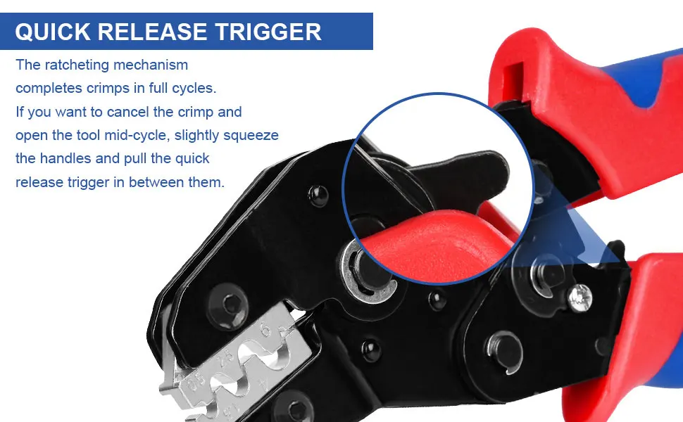 SN-6 Crimpzange, Drahtcrimper, für nicht isolierte Anschlüsse/Wärmeschrumpfverbinder AWG 20-10 (0,5-6 mm2). Handcrimper-Werkzeug – Detail 10