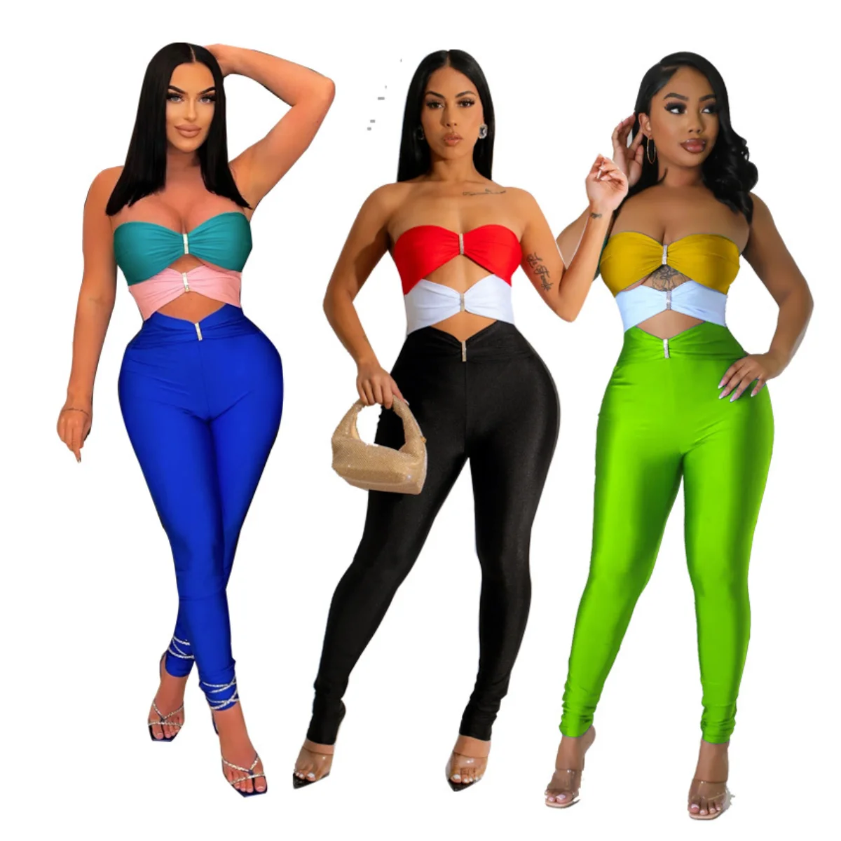 Women Sexy Strapless Elastic Jumpsuit Summer 2023 New Tube Top Hollow Out Tight Pants Romper Party Club One Piece Suit Playsuit