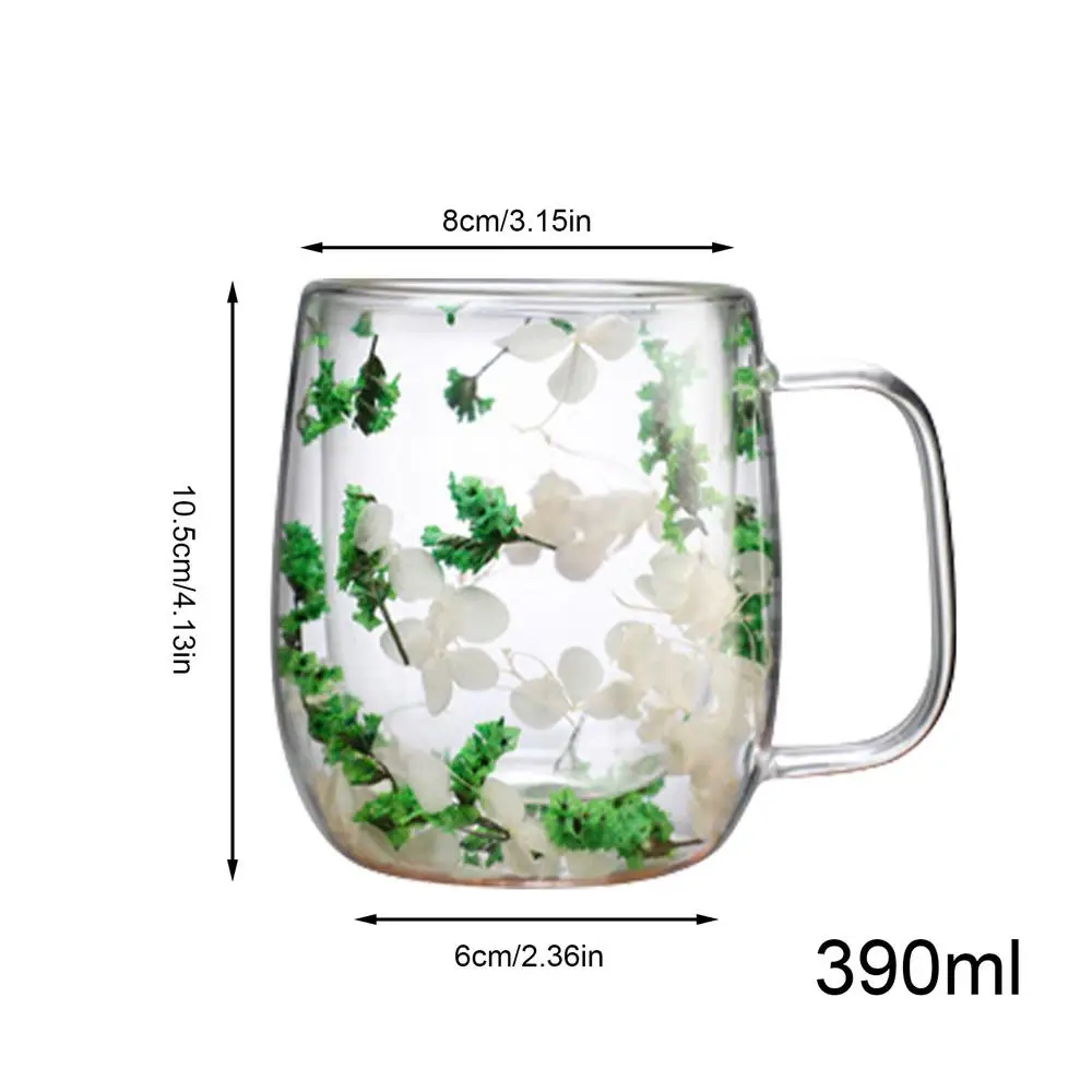 Coffee Mug Double Wall Dried Flower Cup for Coffee Glass Beverage Glasses Tea Mug for Tea Cappuccino Cold Drink flower glass