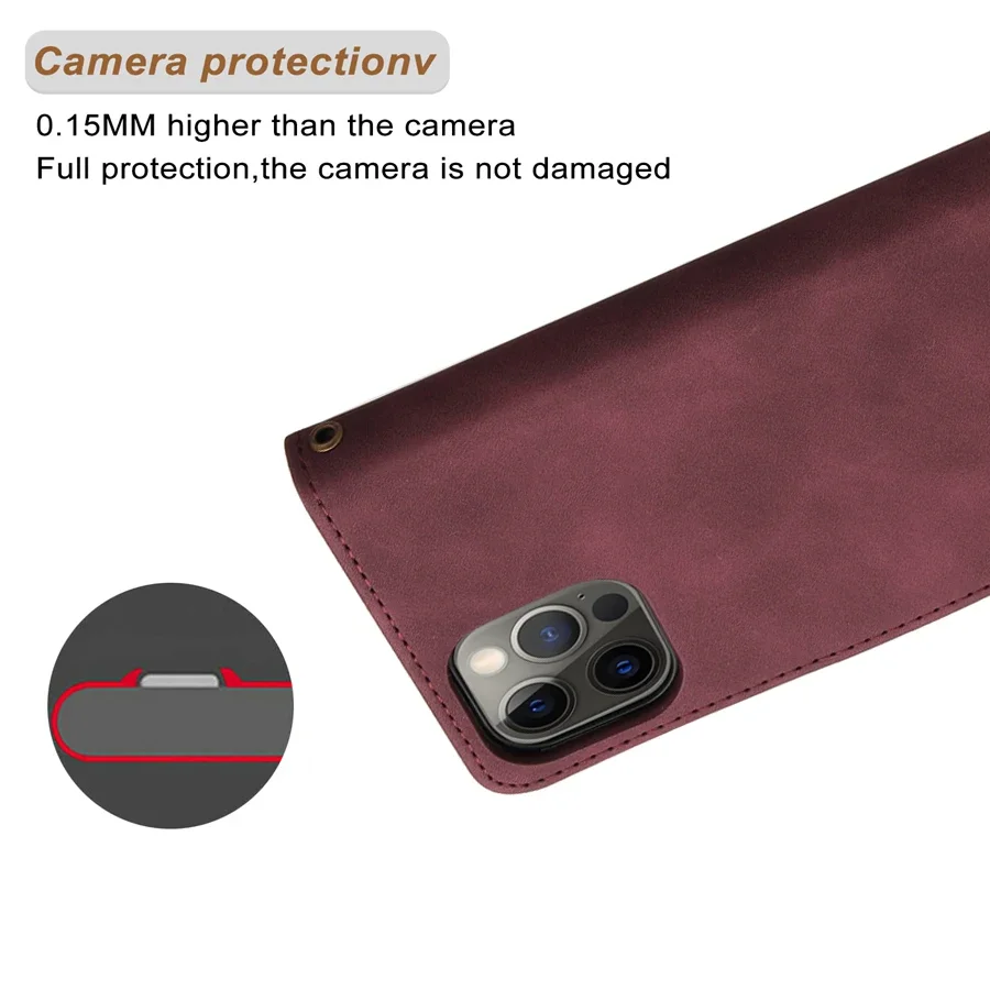 Magnetic Flip Leather Wallet Case with Card Slot, Lanyard, and Photo Frame
