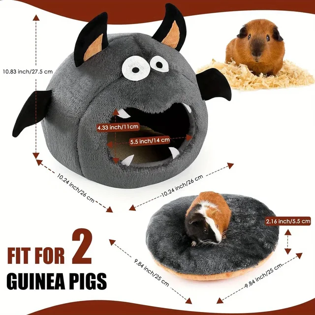 2 in 1 Hamster Nest Halloween Bat-Shaped Cozy Bed for Hamster Guinea Pigs Rabbits & Small Pets Soft Plush Polyester Hideout Bed 5