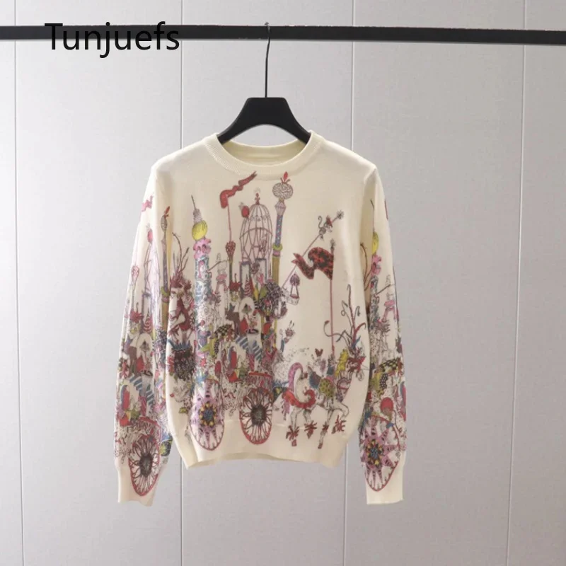 

White woolen sweaters women pullovers korean 2023 kawaii print blouse long sleeve knit top casual jerseys knitwears jumpers