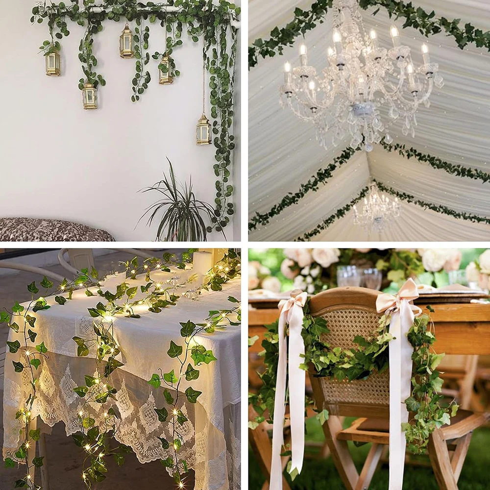 20/2M Green Artificial Ivy Leaves DIY Garland Silk Wall Hanging Vine Fake Plants Festival Garden Home Party Wedding Decorations