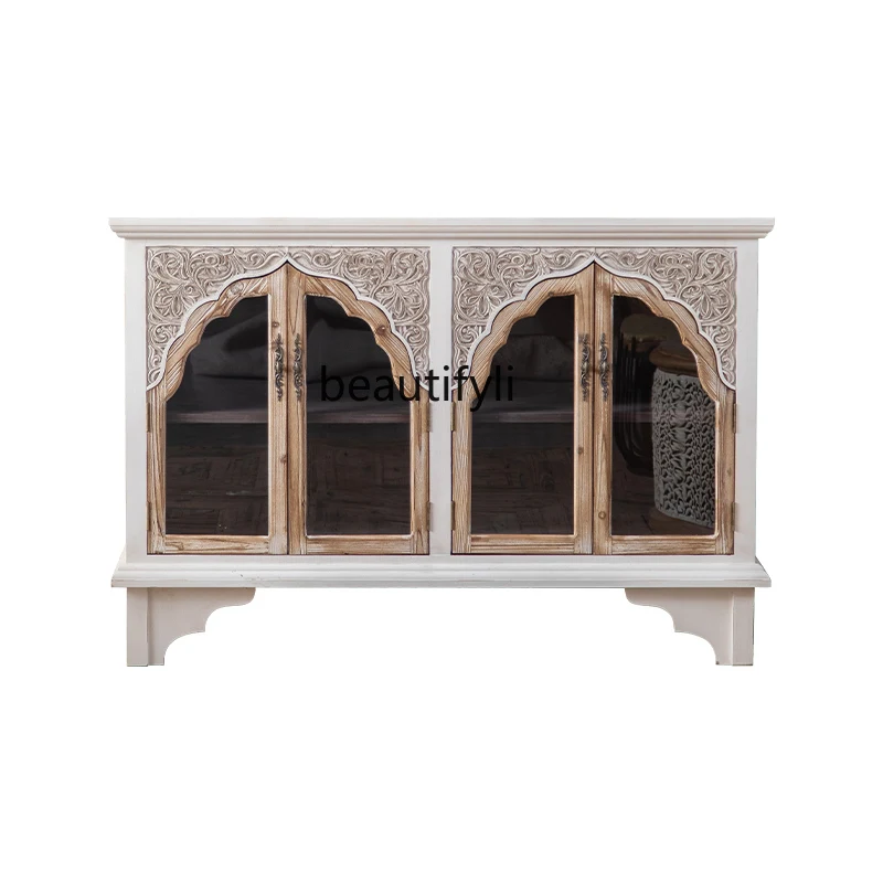 

American Country Vintage Engraving Sideboard Cabinet Home Living Room Entrance B & B Restaurant Flower Shop Storage Decoration