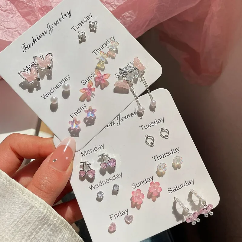 Flower Earrings Colorful Flower Butterfly Earrings Seven-piece Set for Women Fashion Personalized Daily Accessory Party Jewelry Birthday Gifts