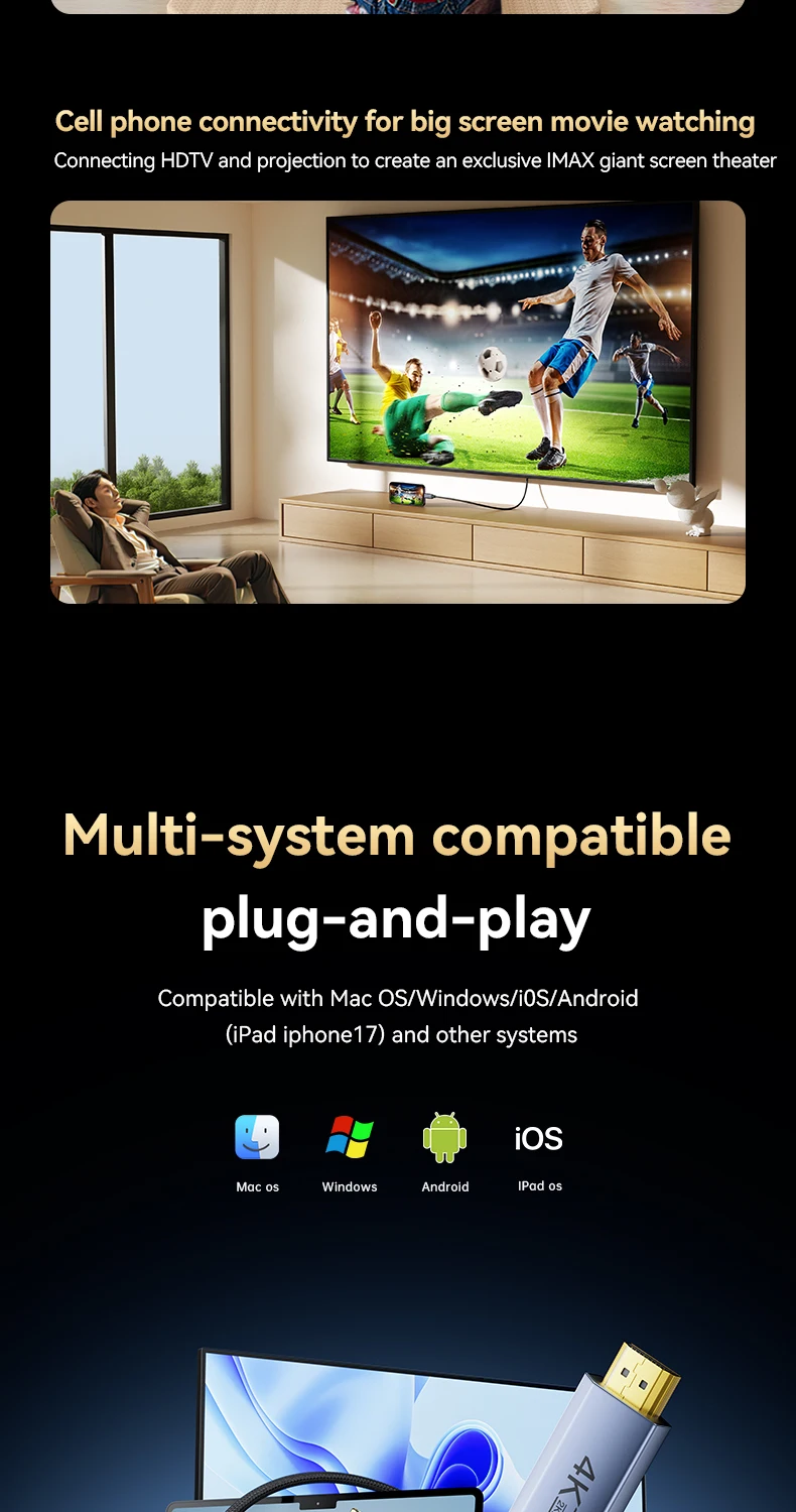 Switch-Dock für Nintendo Switch1 USB-C zu HDMI-Kabel 4K@60Hz Typ-C zu HDMI-Adapter 6,6 Fuß HDR 100W PD für Laptop Handy Computer – Detail 14