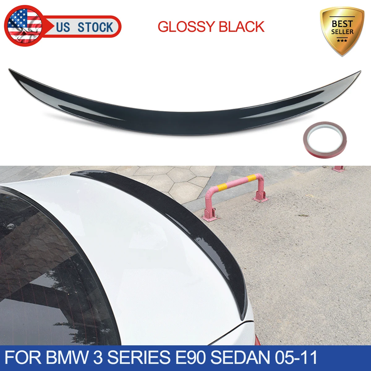 BMW 3 Series E90 Saloon M3 2005-2011 MP Style Rear Wing Spoiler Rear Trunk Spoiler E90 M3 Sedan 325i 328i Gloss Black