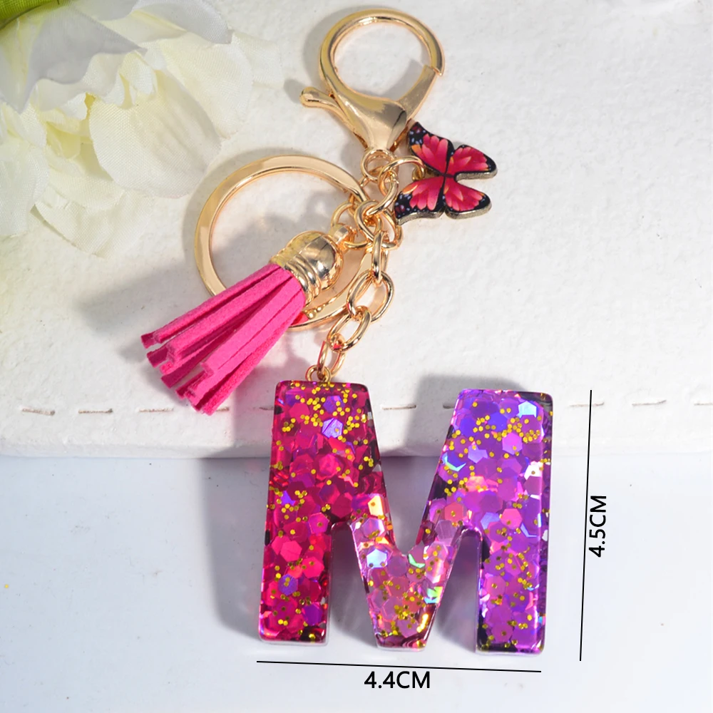 A to Z Shiny Sequin Letter Keychain Exquisite Couple Initial