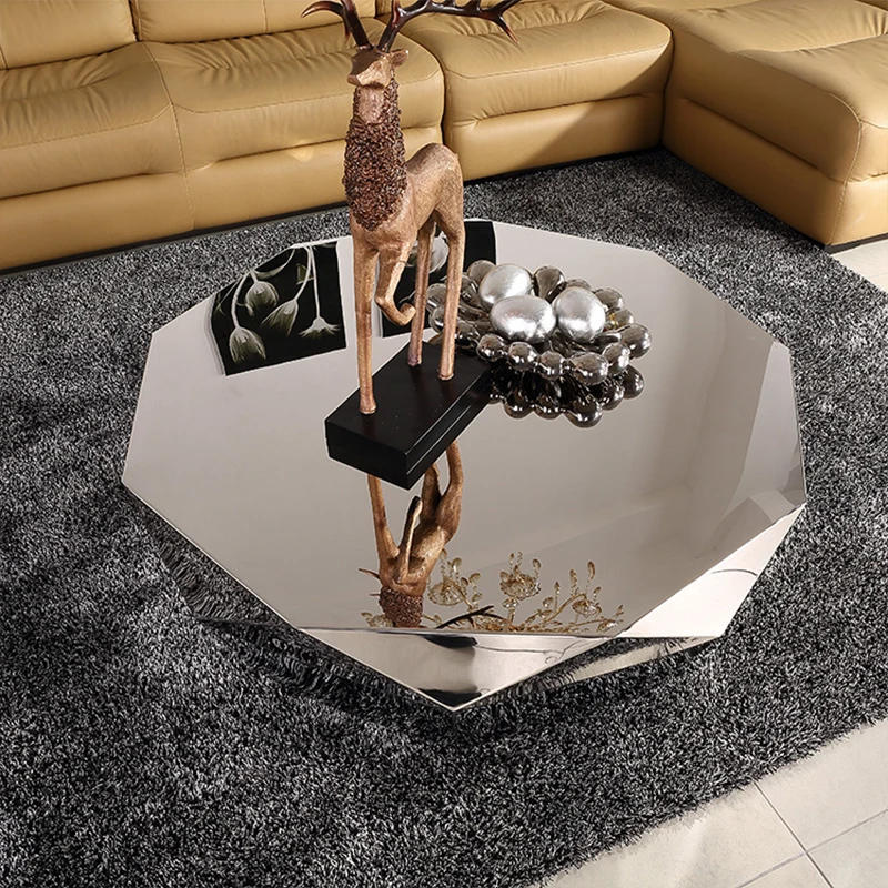 Modern Living Room Furniture Luxury Gold/silver Stainless Steel Coffee Table Mirrored Creative Diamond Shape Coffee Table Design