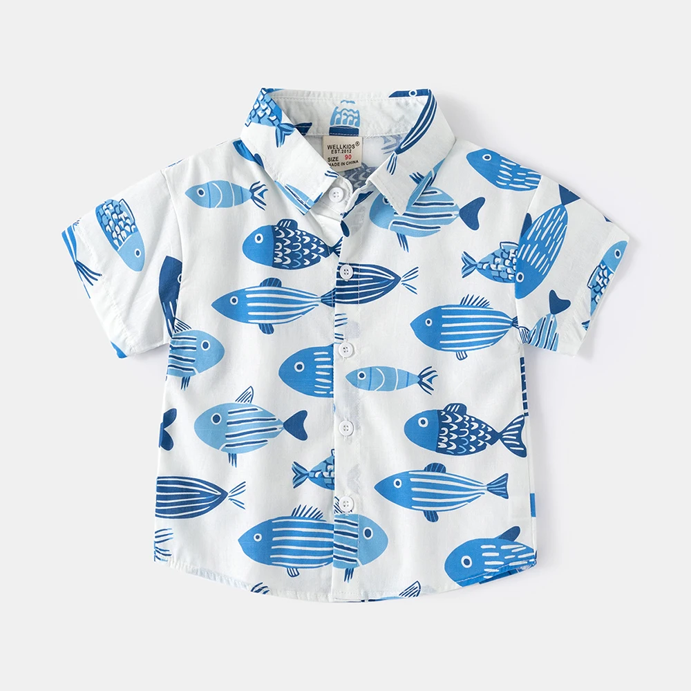 Baby Boys Girls Summer Models Full Print Short-sleeved Shirt Baby Casual Cartoon Shirt