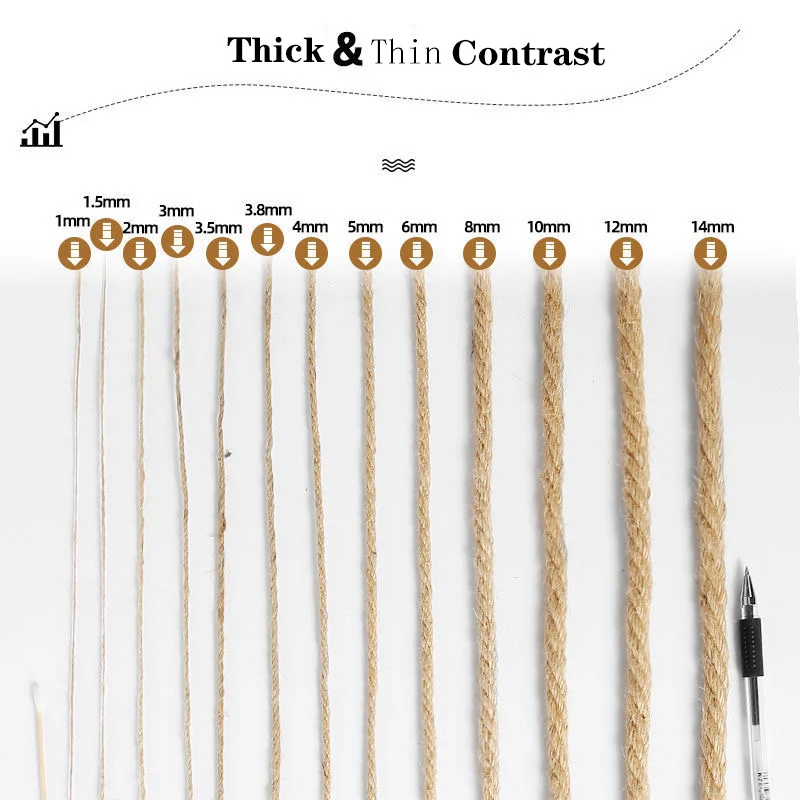 2/4/6/12/14/16mm Natural Jute Hemp Rope Macrame Cord DIY Crafts Gift Wrapping