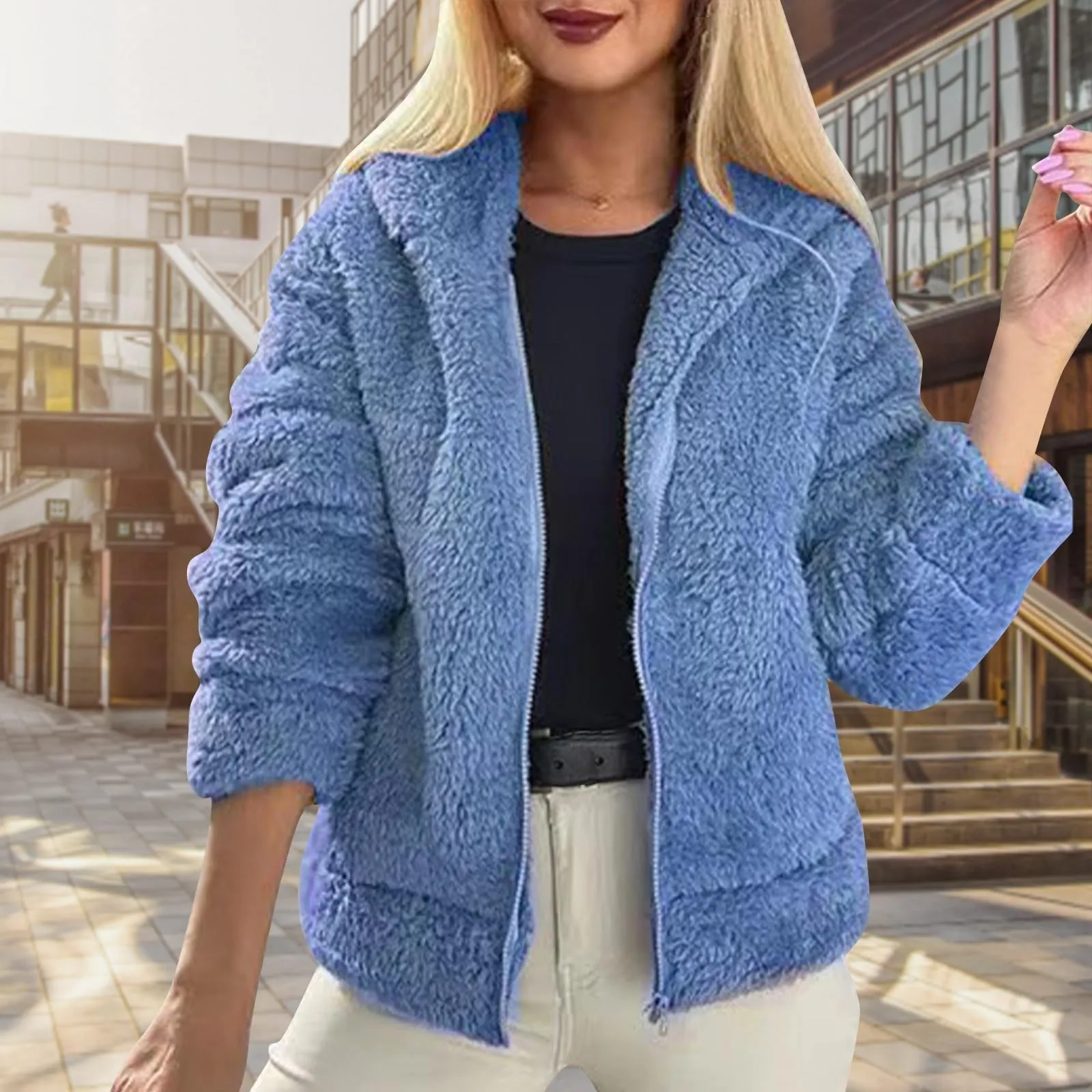 

Women's Autumn And Winter Casual Hooded Woolen Overcoat Fleece Soft Comfortable Warm Pure Color Jackets Coat