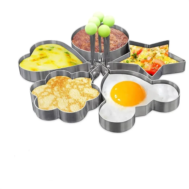 Egg Mold 5Pcs Stainless Steel Eggs Rings with Handle for Griddle