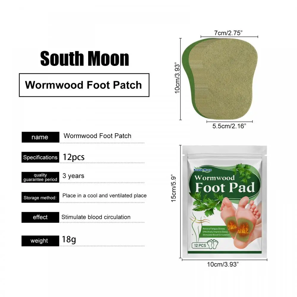 12pcs Wormwood Foot Patch Heel Fatigue Pain Relieve Stress Detoxification Help Sleeping Body Detox Sticker Detoxifying Patch