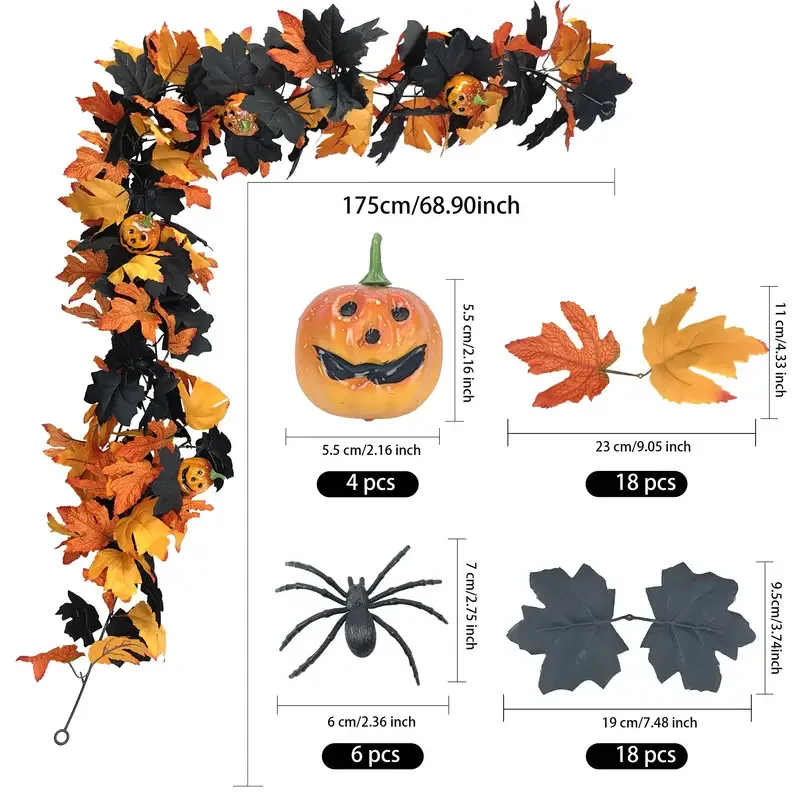 Halloween Pumpkin Cane Flying Indoor Fall Maple Leaf Garland Maple Leaf Autumn Thanksgiving Decor for Party Desk Decor