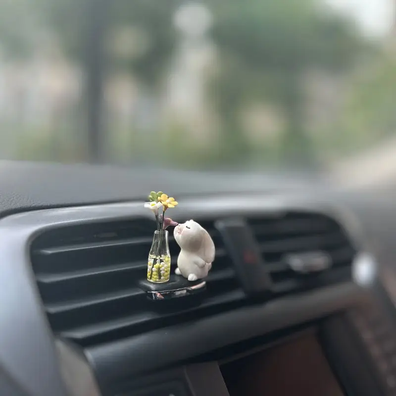 Cute Anime Car Interior Decoration Mini Rabbit And Vase Auto Dashboard Rearview Mirror Ornaments For Gifts Car Accessories