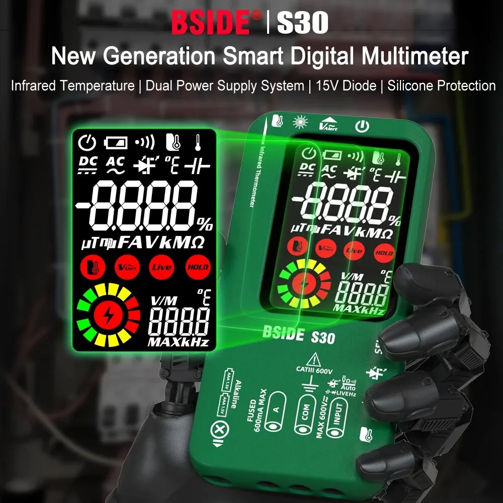 BSIDE Smart Digital Multimeter Infrared Temperature 15V Diode LED Tester True RMS 9999 DC AC Voltage Rechargeable Multiteter DMM digital multimeter
