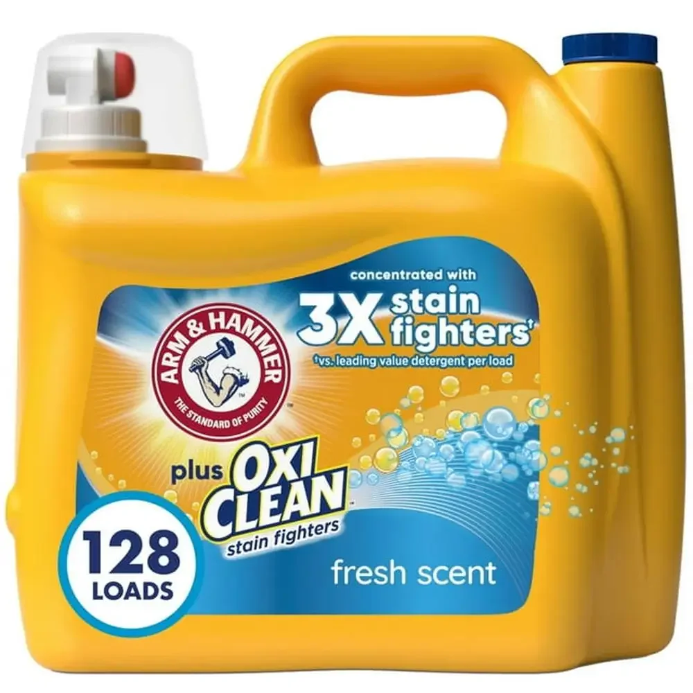 Laundry Detergent with OxiClean Stain Fighter Fresh Scent 128 Loads High Efficiency Liquid Cleaner ARM & HAMMER Power Boost