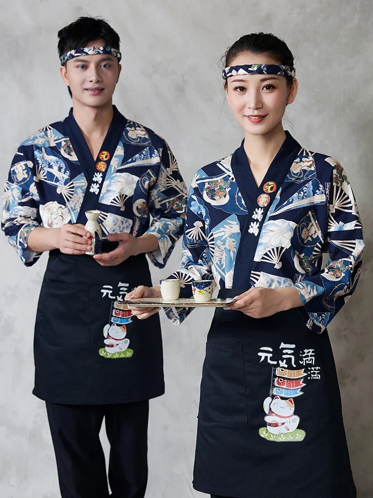 

Waiter Japanese Cook Kitchen Men Sushi Tops Work Headband Robes Restaurant Apron Uniform Women Jackets Style Clothes Chef