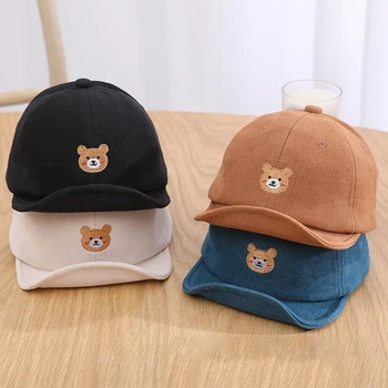 만화 곰 아기 야구 모자, 단색 곱슬 챙, 유아 선 바이저 모자, 소년 소녀, 한국 캐주얼 키즈 야구 모자