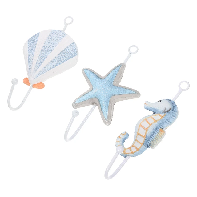 3pcs Wall Hooks Towel Hanger Bathroom Decor Decorative Hooks Coat Hanger ( Sea Stars, Seashells, Seahorses )