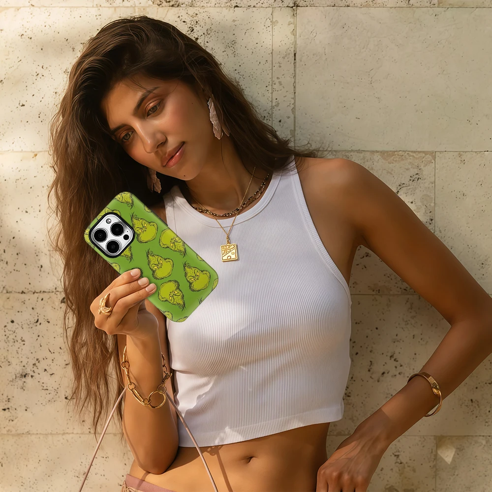 Luxury Double-Layer Christmas Phone Case with Grinch Design
