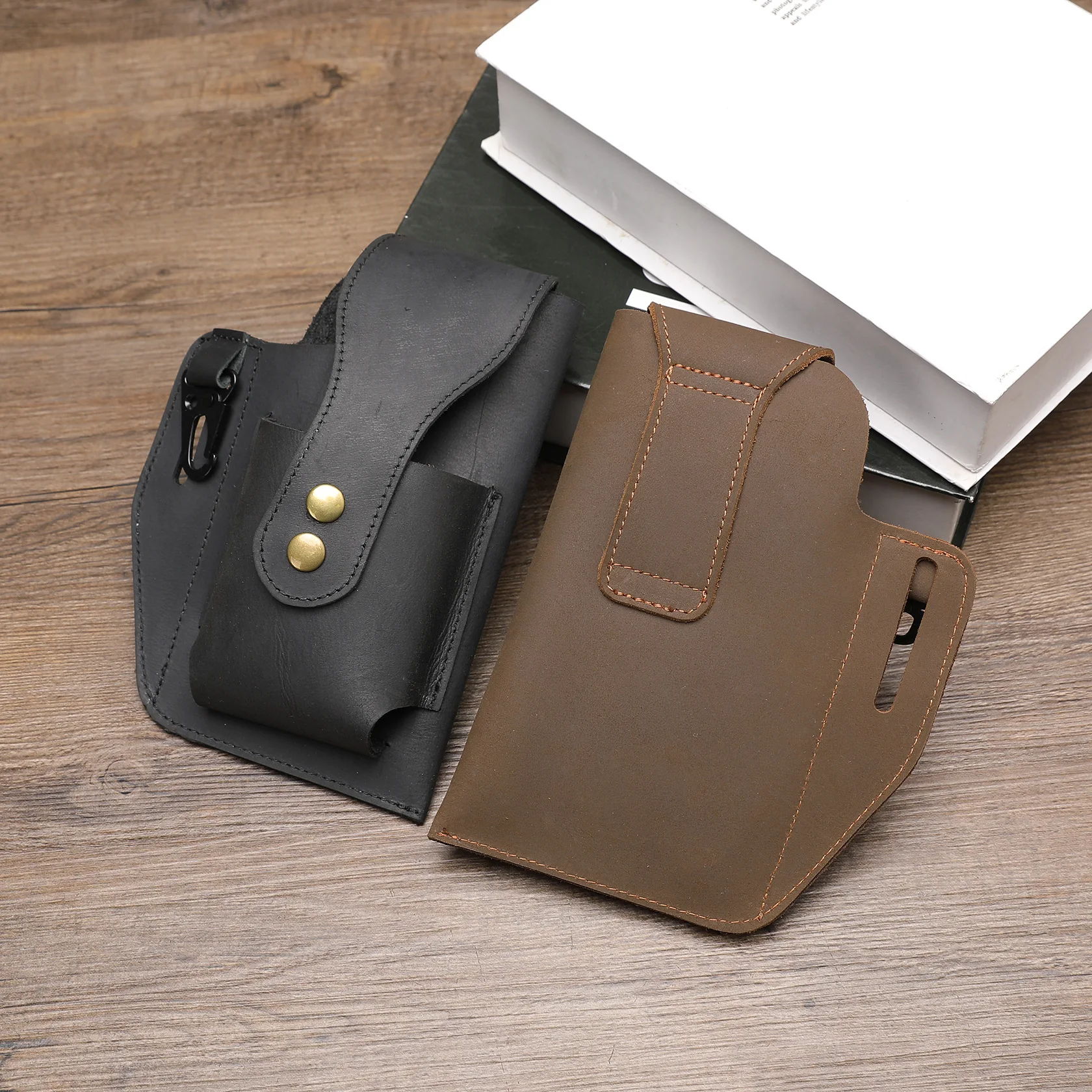 Fanny Waist Bag Genuine Leather Belt Bum Leg Hip Packs for Men 6-7.5inch Cell Phone Cigarette Lighter Box Case Outdoor Pouch
