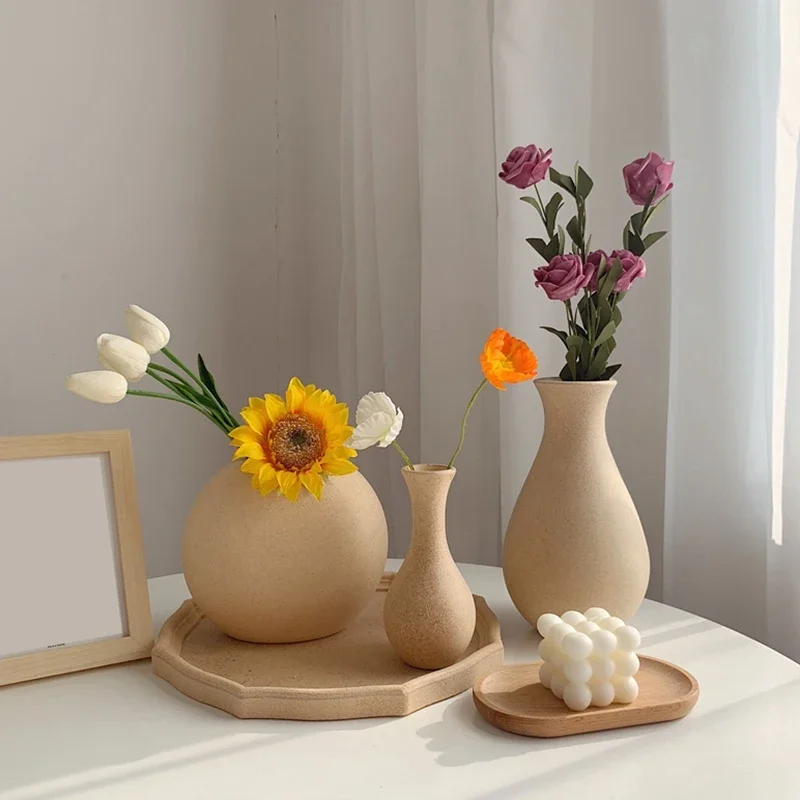 Retro Wooden Flower Vase Simple Vintage Vase Decoration Home