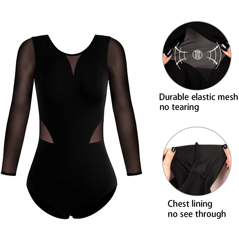 Women's Sleeveless Camisole Ballet Dance Leotards Adult Gymnastics Dance Tank Tops Soft Lining Long Sleeves Bodysuits