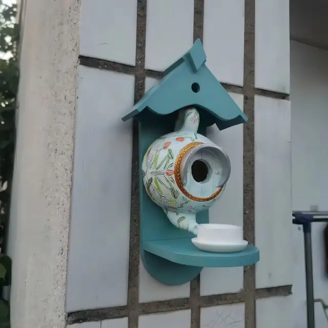 Home Garden Pet Products Green Teapot Bird House and Feeder Courtyard Decoration Bird Supplies Farm Decoration Accessories 4