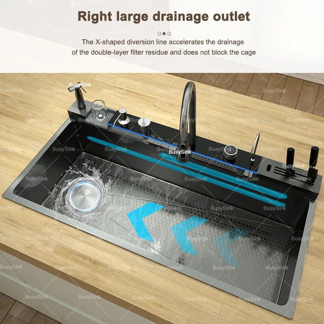 ขนาดใหญ่พิเศษชามเดียวสแตนเลสน้ําตกอ่างล้างจานดิจิตอลจอแสดงผลมัลติฟังก์ชั่ครัวเรือนผักอ่างล้างจาน 2