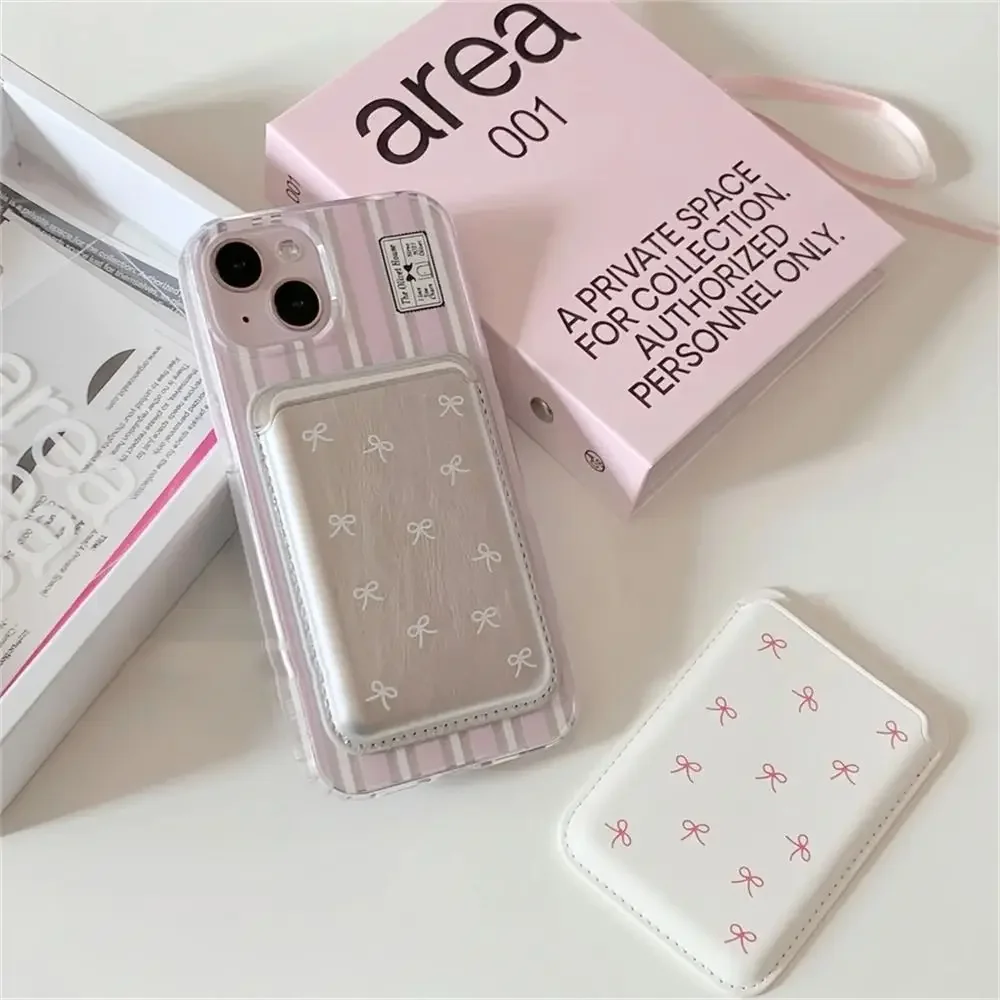 INS Korean Style Bow Magsafe Magnetic Card Clip Multifunctional Magnetic Wallet Card Holder Phone Accessory