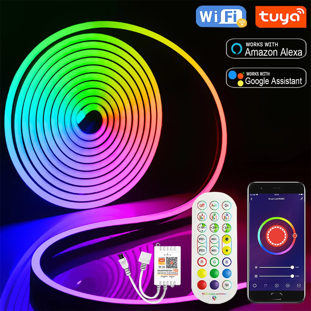 

LED Neon Strip Light Tuya Smart Life Neon LED Tape DC12V RGB Lights Strip for Home Party Decor Work with Alexa Google Home