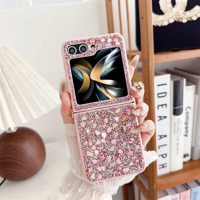 Luxury Pink Sparkling Diamond Popular Folding Phone Case For Samsung Z Flip 3 4 5 6 Ultra thin Full Package Anti drop Phone Case