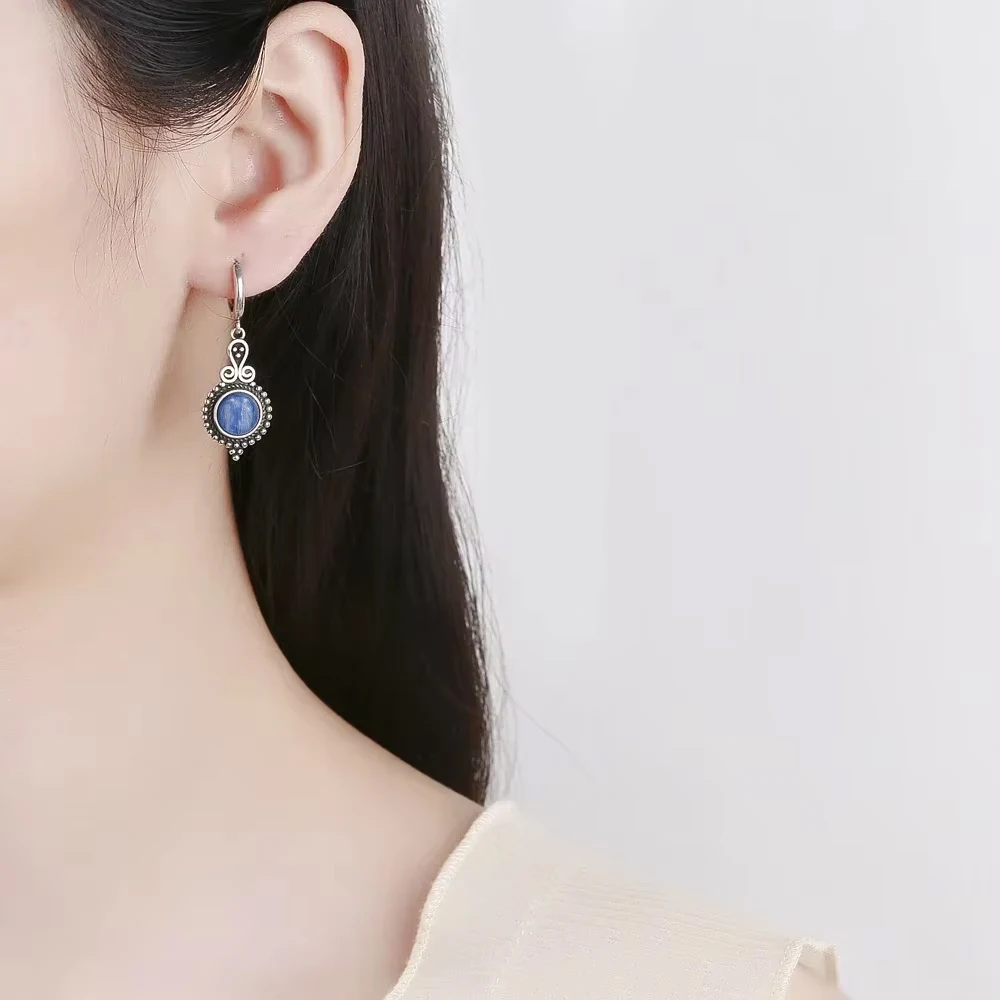 925 Sterling Silver Natural Kyanite Drop Earrings for Women Wedding Gifts Jewelry Vintage Hoop Earrings dangle earrings hoop earrings drop earrings long earrings dome teardrop earrings