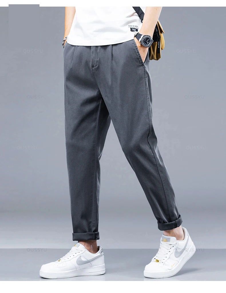Description Picture 5 of itemBrand Clothing New Summer Soft Lyocell Fabric Men's Casual Pants Thin Slim Elastic Waist Korea Jogger Ankle Length Trousers Male