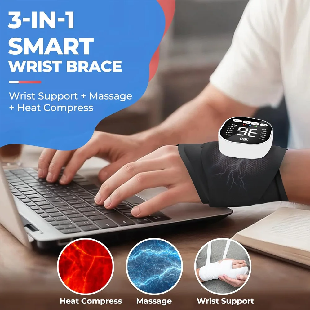Electric Heating Hand EMS Microcurrent Wristband 12 Mode Vibration Massage 36 Level Massager Wrist Support Brace_voghion.com